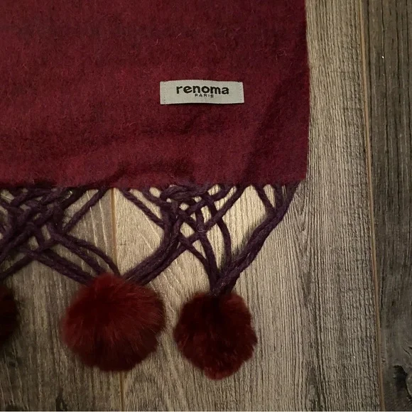 Renoma‎ Paris Merino Wool Scarf with fur pom poms - Picture 9 of 9